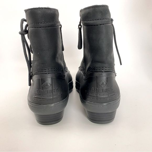 Sperry Saltwater Wedge Black Leather Quarter Duck Boots Color Black SZ 7 - Picture 3 of 12